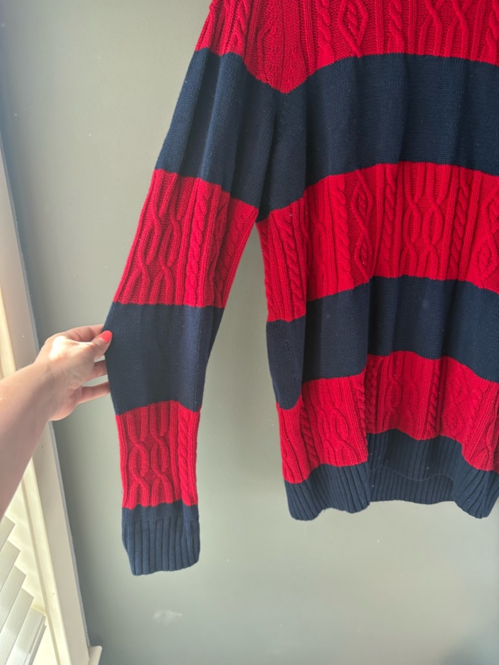Tommy Hilfiger Cable Knit Sweater XXL Red Navy Striped Classic Logo - Picture 4 of 8